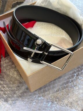 Christian Louboutin Black Patent Leather Belt with Crystal-Stud Buckle